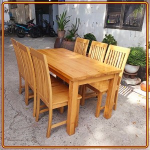 Rustic Oak : Bàn Ăn 1m6 + 6 Ghế ( 6 Nan - Mặt Gỗ )